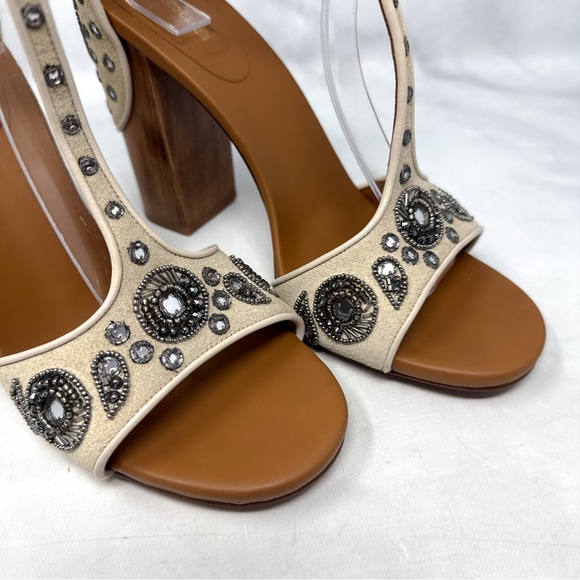 Roberto Cavalli Beaded Embellished T Strap Wooden Block Heel Sandals Bohemian 40 - Picture 8 of 16